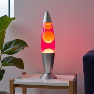 KARP 16 Inch (Rocket Shape) Lava Lamp | (Pink Water & Yellow Lava) | Metal & Glass | 220-240V 50Hz, R39 E14 25W Bulb Included | Mains Plug with Inline ON/Off | Ideal Decor & Gift for Home & Office
