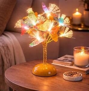 ALTRONA LED Butterfly Table Lamp, Multicolor Fiber Optic Night Light, Plastic, Golden Base, 38cm Height, Push Button Switch Brand: ALTRONA